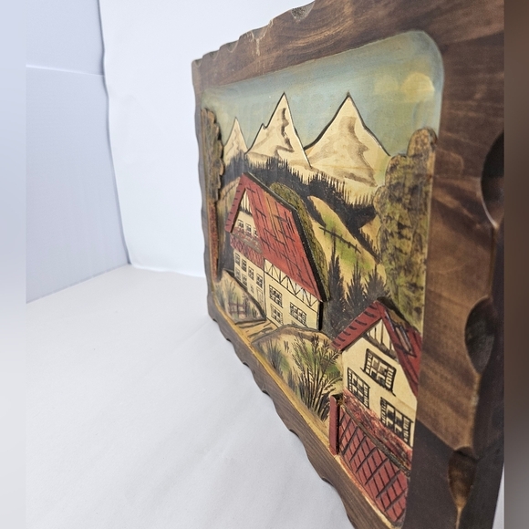 Hand Carved 3-D Wood Village Country Side Farm Life Hand Painted Picture - Picture 4 of 10